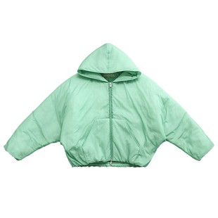 鹿与飞鸟“青苹与棕巧”冬季绗棉连身袖两色短款连帽棉服外套7034