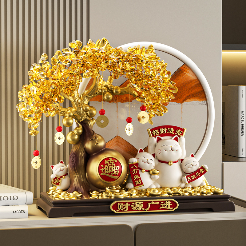 发财树流沙画招财猫摆件开业礼物前台新店轻奢高档客厅乔迁装饰品