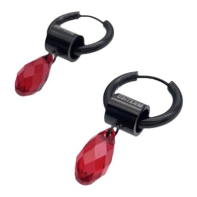 OSITERM红水晶泪黑耳环搭配亮