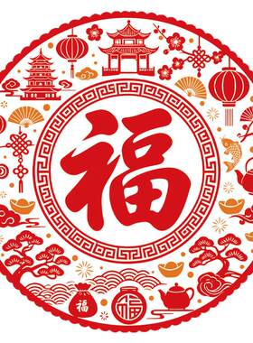 2027新年福字装饰窗贴羊年静电玻璃贴纸窗花乔迁之喜过年布置搬家