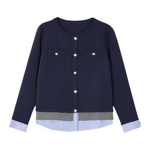 采多宝大码女装胖mm2026春季新款拼接条纹阔腿裤减龄卫衣长裤套装