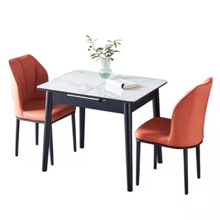 亮光岩板餐桌椅组合家用小户型简约可伸缩折叠轻奢网红餐桌长方形