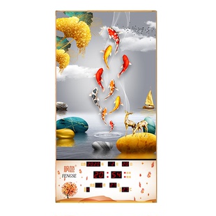 轻奢新竖版万年历玄关装饰画客厅挂表静音欧式电子钟创意数字日历