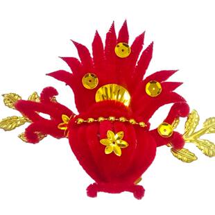 2026年新款红绒花聚宝盆妈妈婆婆花过年头花