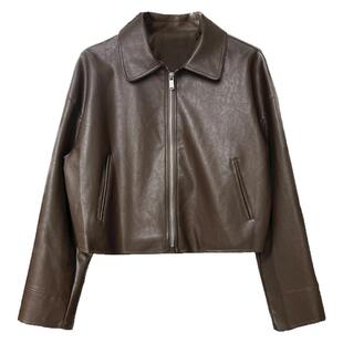 黑色皮衣外套女2025年新款港风休闲翻领短款小个子机车服pu皮夹克