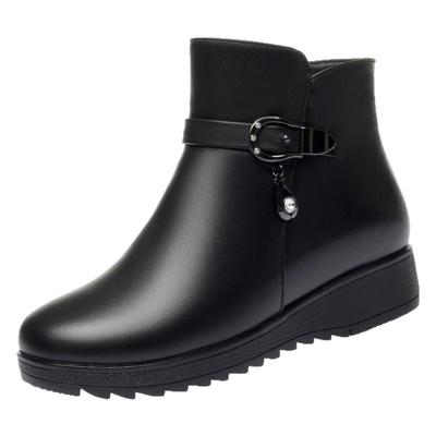 真皮保暖平底中老年棉靴