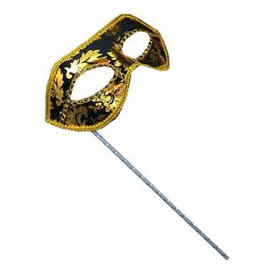 假面潮舞会女士威尼斯手持面具万圣节花布平头化妆舞会带棒面具