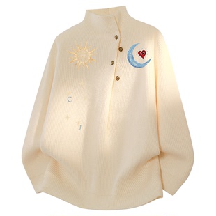 查尔斯桃心半高领印花毛衣男士冬季2026新款保暖休闲针织衫上衣女