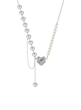 冰凌之心拼接爱心珍珠项链ins