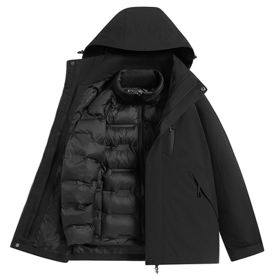 稻草人冲锋衣羽绒服女2025新款秋冬三合一户外小个子防风黑色外套