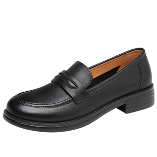 红蜻蜓女鞋女士一脚蹬软底皮鞋乐福鞋女真皮单鞋春秋新款牛皮妈妈