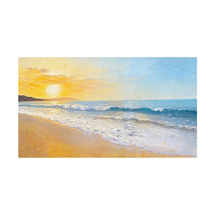 大芬村纯手绘油画海上日出客厅装饰画现代简约立体横幅过道挂画