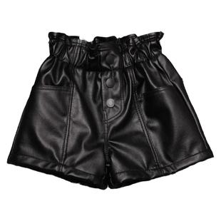 女童洋气皮短裤2024秋冬复古显瘦黑色宝宝皮裤高腰外穿阔腿短裤女