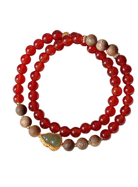 秋冬红玛瑙手串本命年双层手链女