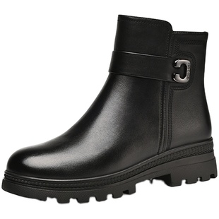 金猴女靴冬季棉靴牛皮保暖加绒加厚羊毛时尚靴子女士大棉鞋时装靴