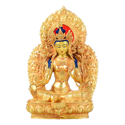 全鎏金绿度母铜像摆件