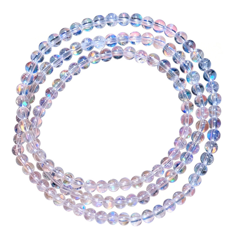 天然彩虹马岛月光石三圈手链冰种