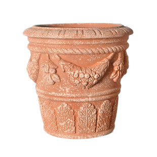 意大利花盆帝罗马陶盆欧式手工粗陶盆复古浮雕红陶花盆户外落地