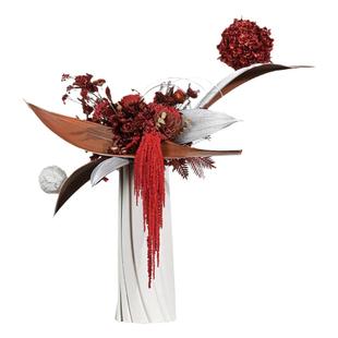 空合新中式红色架构花艺样板间 售楼部轻奢白色陶瓷花器干花摆件