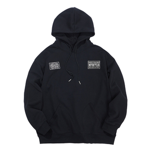 核爆炸哈雷机车骑士徽章花体字印花黑色春秋冬季休闲连帽男士卫衣