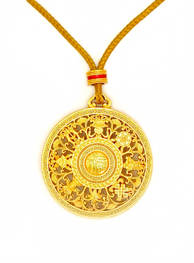 金包银八宝罗盘吊坠女黄金项链