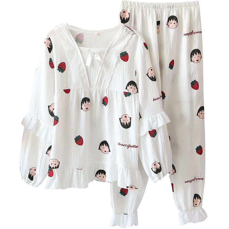 丸子棉纱布新款圆领家居服套装