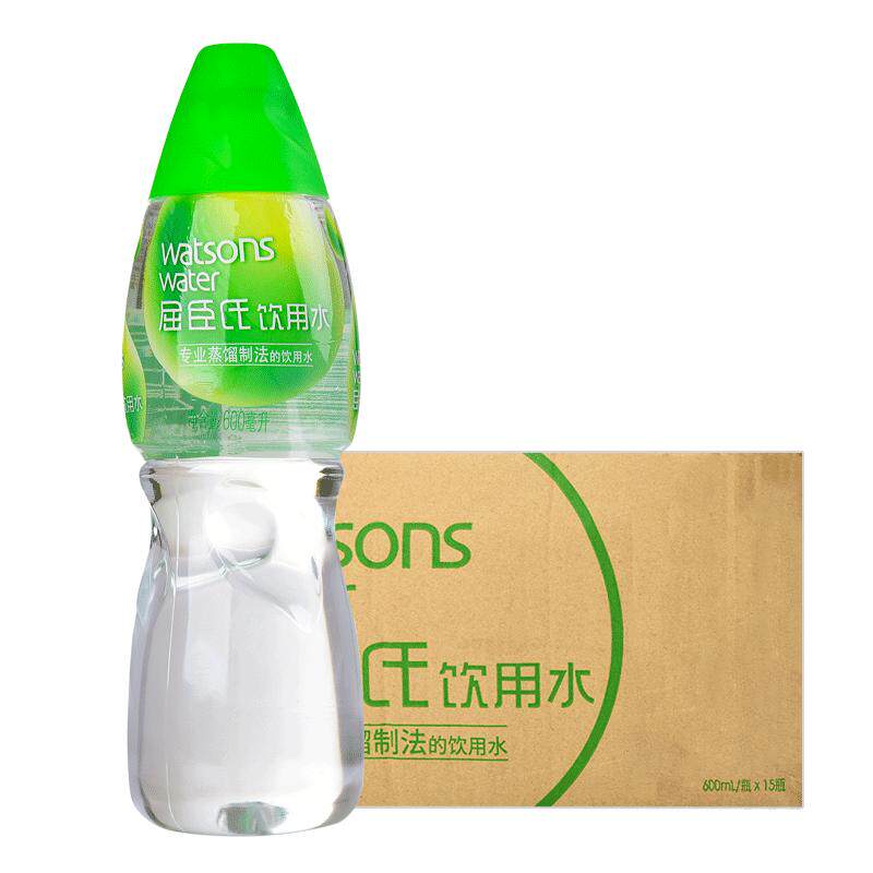 屈臣氏蒸馏制法饮用水650ML*15小瓶装整箱电瓶可蒸脸敷面膜补水DA