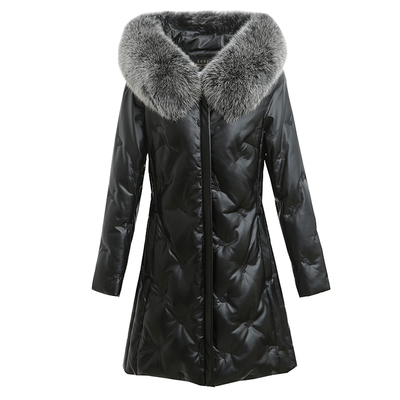 海宁真皮羽绒服修身羊皮毛领皮草