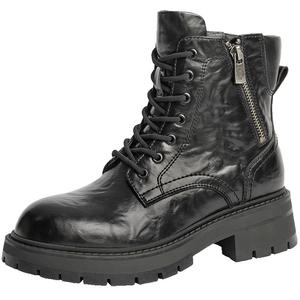 百丽靴子英伦风马丁靴女新款厚底皱皮复古加绒保暖短靴B9N1DDD4