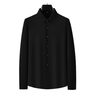 高弹力商务正装长袖衬衫宽松胖子加肥加大码免烫套头短袖白衬衣男