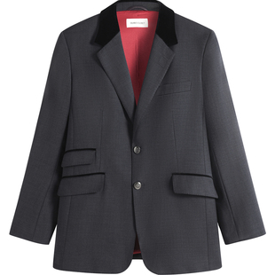 Cerrutti1881意大利精纺羊毛手工西服深灰色设计感拼接丝绒领H版