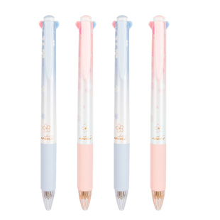 得力彩色圆珠笔四色高颜值笔杆女生按压式办公室用笔子弹头0.7mm红色蓝色黑色绿色多色按动笔S311 一支4色笔