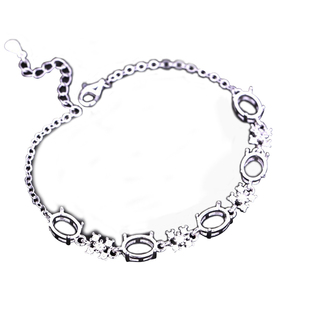 银饰手链空托S925纯银手链空托diy镶嵌和田玉石翡翠蜜蜡空托6*8