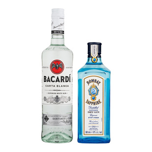 【蜜蜂惊喜社】孟买蓝宝石金酒+百加得白朗姆酒500ml*2洋酒调酒