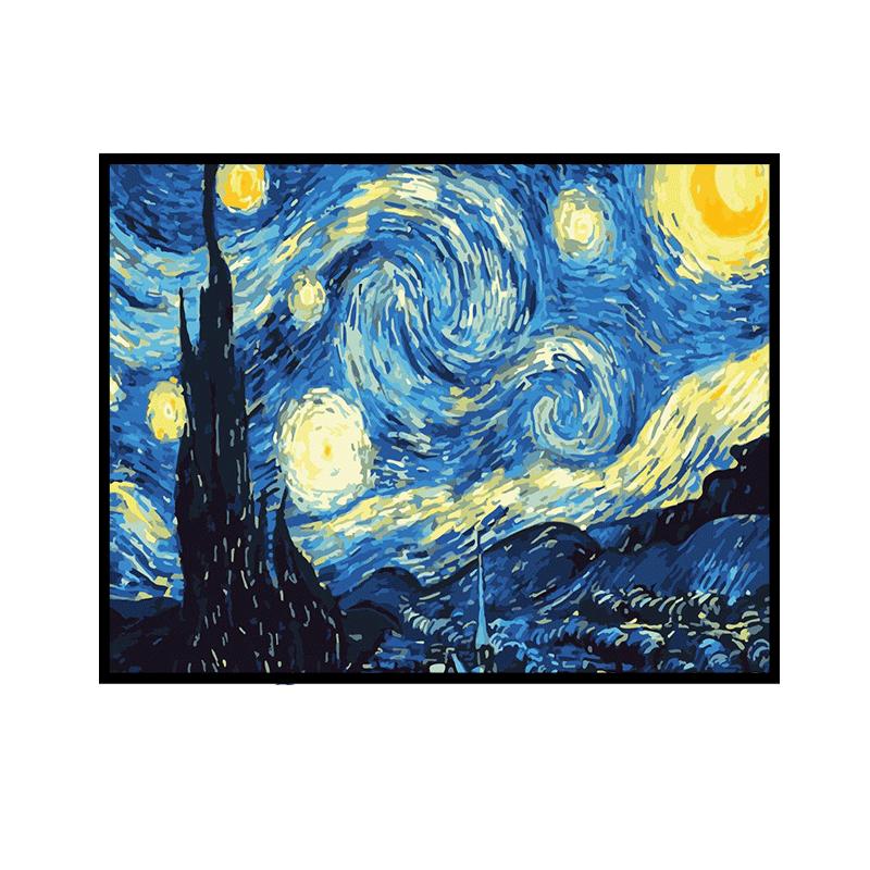 画画diy填色梵高莫奈数字油画星空手绘手工画世界名画填充油彩画