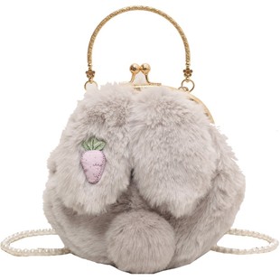 小众百搭可爱兔子手提毛绒包女2026新款时尚毛毛单肩斜挎包小圆包