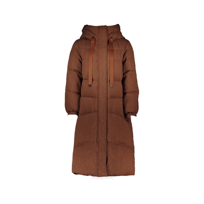 浅秋长款高领连帽保暖羽绒服