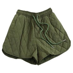 纯色绗缝夹棉短裤系带松紧腰显瘦阔腿裤秋冬新款高腰外穿女裤B057