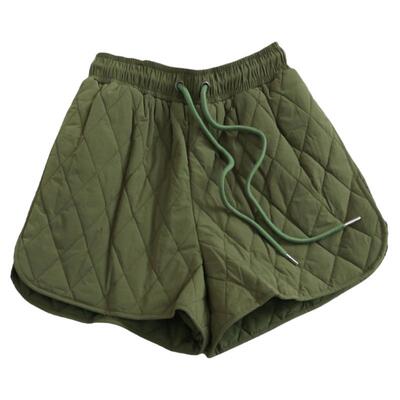 纯色绗缝夹棉短裤高腰外穿女裤