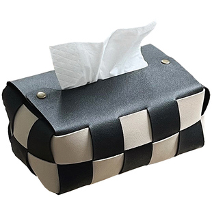 CMYD 颜值与实用并存 棋盘格抽纸盒 ins风网红复古轻奢编织纸巾盒