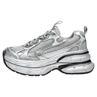 达芙妮厚底老爹鞋女银色增高鞋子