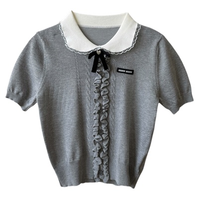 DDXZ夕子木耳边polo领贴标上衣