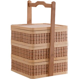 双层竹包装竹篮礼盒月饼粽子腊肉特产糕点礼篮绿色环保竹编竹篮子