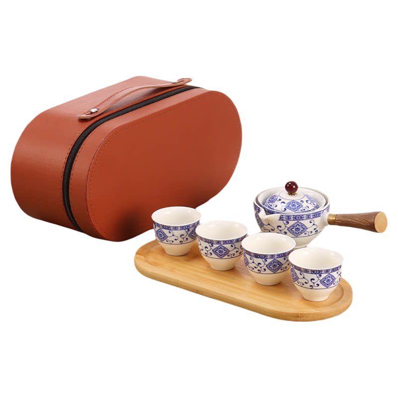 高档青花白瓷旅行便携随心泡茶具