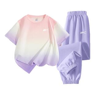回力童装女童夏季套装新款儿童防晒短袖t恤大童冰丝速干运动夏装