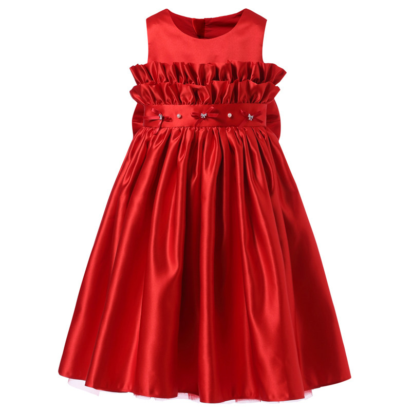Hanakimi英国花童钢琴演出服定制红色新年礼服生日礼物女童公主裙