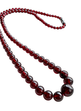 天然酒红色石榴石项链塔形圆珠链女款红宝石锁骨链礼物送女友闺蜜