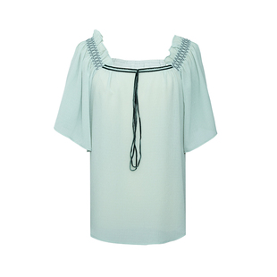 D-HARRY/迪哈利夏新款透气一字肩浅绿色短袖小衫DH242R97263D