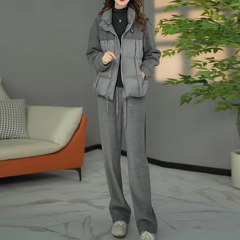 厚实保暖棉服外套加绒加厚裤子两件套妈妈气质穿搭时尚套装女秋冬