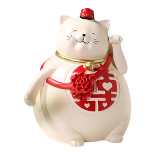 顾居大喜招财猫摆件装饰品发财猫结婚订婚礼物送闺蜜新人礼品新婚